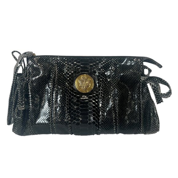 $2195 Gucci Black Hysteria Python Gold-Tone Bow Clutch Handbag AS IS - Picture 1 of 12